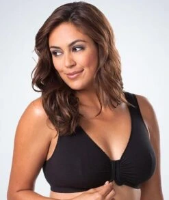 Leading Lady The Meryl Cotton Front Opening Wirefree Leisure Bra - Black