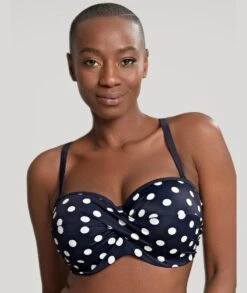 Panache Swimwear Anya Riva Spot Twist Bandeau Bikini - Navy/Vanilla -BRASTOGO Sales panache swimwear anya riva spot twist bandeau bikini navy vanila 3
