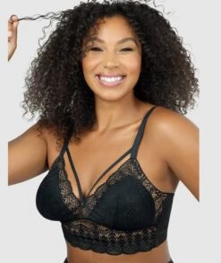 Parfait Mia Wirefree Longline Padded Lace Bralette - Black