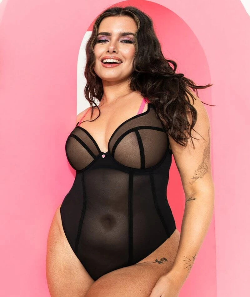Scantilly Elementary Plunge Bodysuit - Black/Pink 8 Scantilly Elementary Plunge Bodysuit - Black/Pink - Image 6