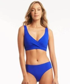 Sea Level Eco Essentials Cross Front Bikini Top - Cobalt -BRASTOGO Sales sea level eco essentials cross front bikini top cobalt 5