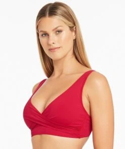 Sea Level Eco Essentials Cross Front Bikini Top - Red -BRASTOGO Sales sea level eco essentials cross front bikini top red 2