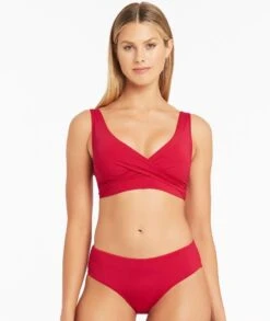 Sea Level Eco Essentials Cross Front Bikini Top - Red -BRASTOGO Sales sea level eco essentials cross front bikini top red 4