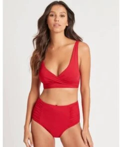 Sea Level Eco Essentials Gathered Side High Waist Bikini Brief - Red -BRASTOGO Sales sea level eco essentials gathered side high waist bikini brief red 3 1