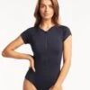 Sea Level Eco Essentials Short Sleeve B-DD Cup One Piece Swimsuit - Night Sky Navy -BRASTOGO Sales sea level eco essentials short sleeve a dd cup one piece swimsuit night sky navy2