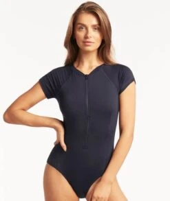 Sea Level Eco Essentials Short Sleeve B-DD Cup One Piece Swimsuit - Night Sky Navy