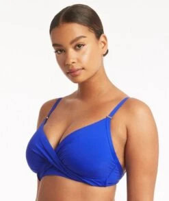 Sea Level Eco Essentials Twist Front DD-E Cup Bikini Top - Cobalt -BRASTOGO Sales sea level eco essentials twist front dd e cup bikini top cobalt 3