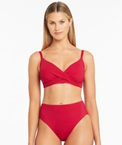 Sea Level Eco Essentials Twist Front DD-E Cup Bikini Top - Red -BRASTOGO Sales sea level eco essentials twist front dd e cup bikini top red 1
