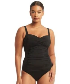 Sea Level Eco Essentials Twist Front Singlet Top - Black
