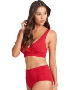 Sea Level Essentials Cross Front B-DD Cup Bikini Top - Red -BRASTOGO Sales sea level essentials cross front b dd cup bikini top red 2