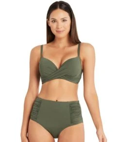 Sea Level Eco Essentials Cross Front Moulded Underwire D-DD Cup Bikini Top - Khaki -BRASTOGO Sales sea level essentials cross front moulded underwire d dd cup bikini top khaki 2