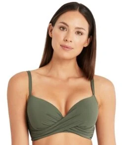 Sea Level Eco Essentials Cross Front Moulded Underwire D-DD Cup Bikini Top - Khaki