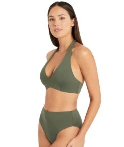 Sea Level Eco Essentials D-DD Cup Halter Bikini Top - Khaki -BRASTOGO Sales sea level essentials d dd cup halter bikini top khaki 2