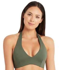 Sea Level Eco Essentials D-DD Cup Halter Bikini Top - Khaki -BRASTOGO Sales sea level essentials d dd cup halter bikini top khaki 7
