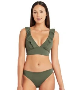 Sea Level Eco Essentials Frill Bikini Top - Khaki -BRASTOGO Sales sea level essentials frill bikini top khaki 2