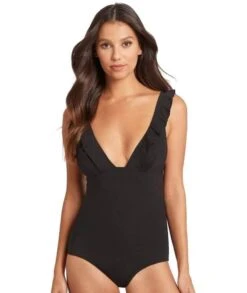 Sea Level Essentials Frill One Piece Swimsuit - Black -BRASTOGO Sales sea level essentials frill one piece swimsuit black 04