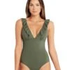 Sea Level Eco Essentials Frill One Piece Swimsuit - Khaki -BRASTOGO Sales sea level essentials frill one piece swimsuit khaki 2
