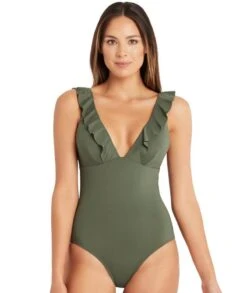 Sea Level Eco Essentials Frill One Piece Swimsuit - Khaki