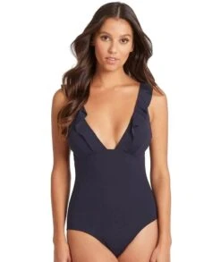 BRASTOGO Sales 11 Sea Level Essentials Frill One Piece Swimsuit - Night Sky Navy