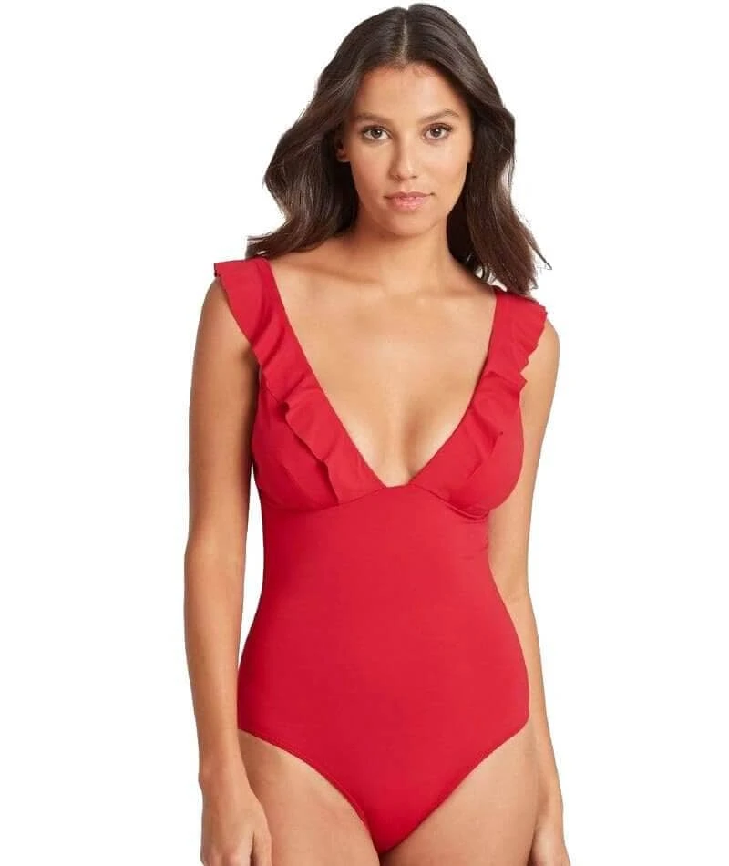 Sea Level Essentials Frill One Piece Swimsuit - Red 4 Sea Level Essentials Frill One Piece Swimsuit - Red - Image 3