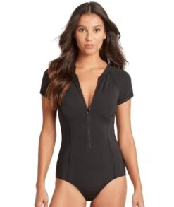 Sea Level Essentials Short Sleeve B-DD Cup One Piece Swimsuit - Black