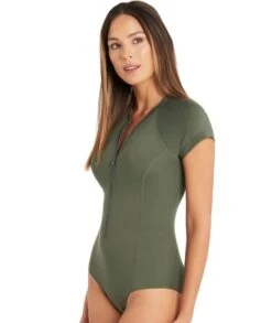 Sea Level Eco Essentials Short Sleeve B-DD Cup One Piece Swimsuit - Khaki -BRASTOGO Sales sea level essentials short sleeve b dd cup one piece swimsuit khaki