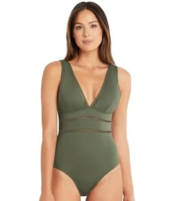 Sea Level Eco Essentials Spliced B-DD Cup One Piece Swimsuit - Khaki