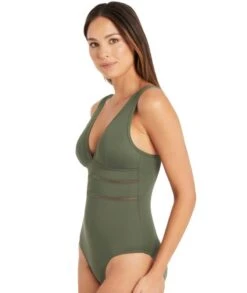 Sea Level Eco Essentials Spliced B-DD Cup One Piece Swimsuit - Khaki -BRASTOGO Sales sea level essentials spliced b d cup one piece swimsuit khaki 3