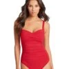 Sea Level Essentials Twist Front B-DD Cup One Piece Swimsuit - Red -BRASTOGO Sales sea level essentials twist front b dd cup one piece swimsuit red 2