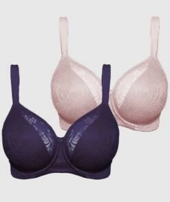 Triumph Lacy Minimizer 2 Pack Bra - Tea Rose/Dark Grey -BRASTOGO Sales triumph lacy minimizer 2 pack bra tea rose dark grey